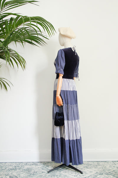 Vintage Prairie Cotton Velvet Maxi Dress