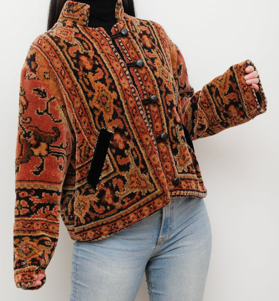 Vintage Velvet 1960's Carpet Embroidered Hippie Jacket