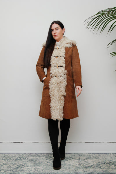 1970's Mongolian Curly Lamb Sheepskin Suede Coat