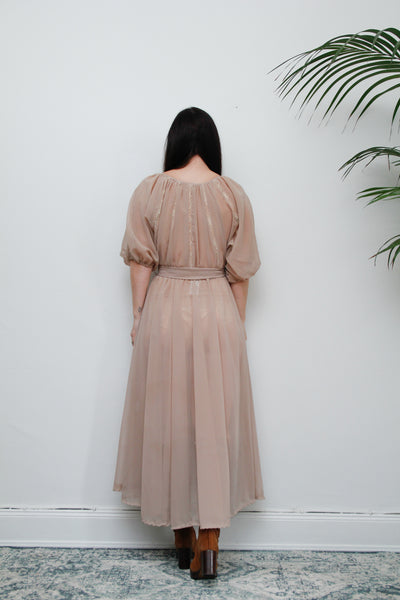 Vintage 1970s Sheer Naked Lace Bishop Dress