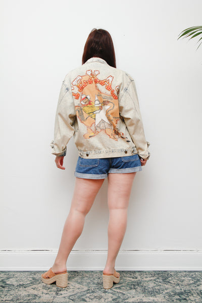 Rare Vintage Western Denim Jacket | Texas Map Rhinestone Cowboy Scene – Country Glam Beyoncé Style