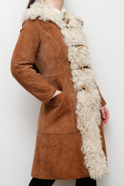 1970's Mongolian Curly Lamb Sheepskin Suede Coat