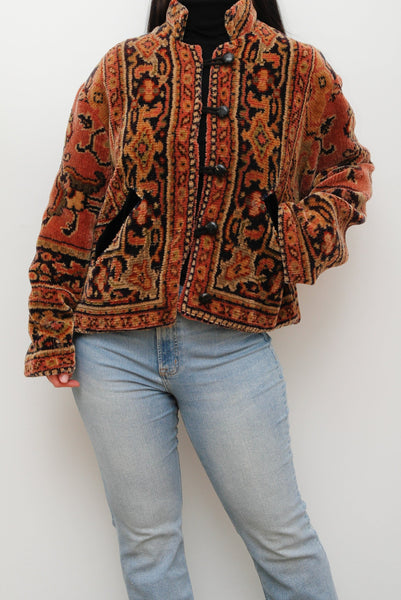 Vintage Velvet 1960's Carpet Embroidered Hippie Jacket