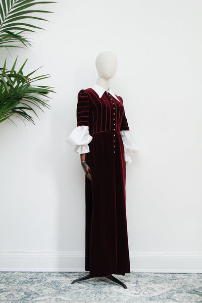 1970's Rare Bishop Sleeve Velvet Maxi Dress