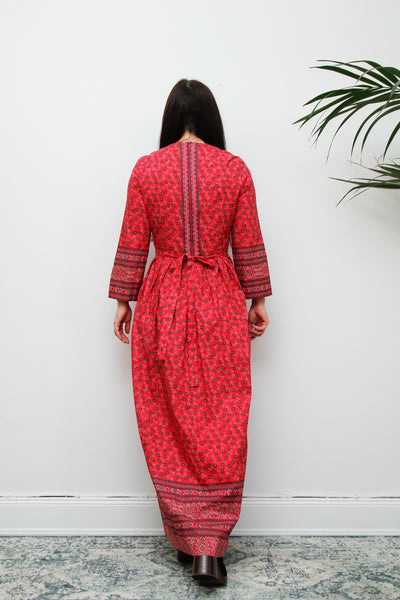 Vintage Pink Indian Cotton Floral Maxi Dress