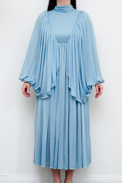 Vintage 1970's Hostess Blue Kaftan Sleeve Maxi Dress