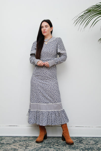 1970's Cotton Floral Prairie Cotton Dress