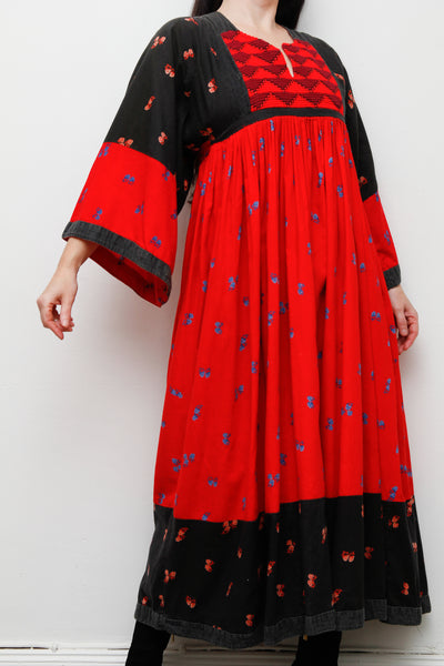 Vintage Afghan Cotton Folklore Kaftan Maxi Dress