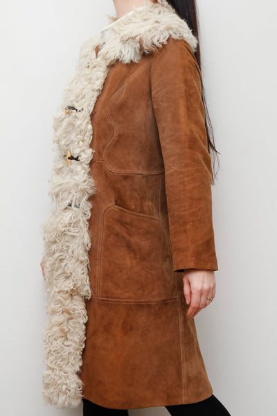 1970's Mongolian Curly Lamb Sheepskin Suede Coat