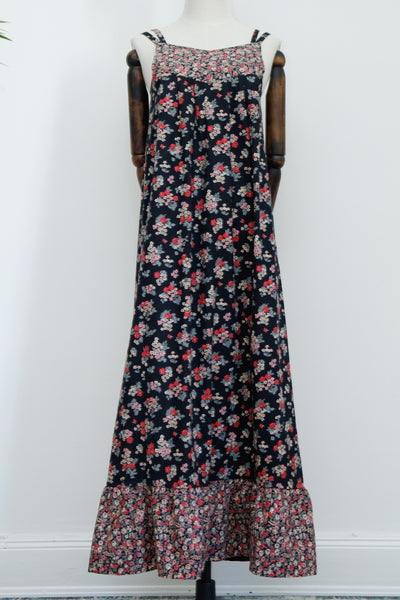 1970's Pinafore Floral Cotton Maxi Dress