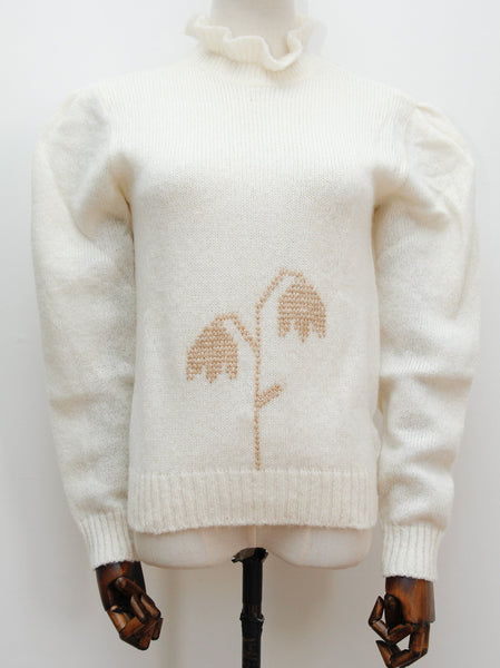 1970's Cream Gold Floral Knitted Wool Jumper