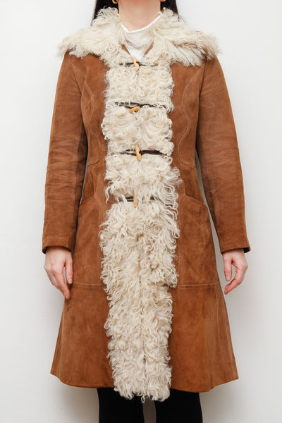 1970's Mongolian Curly Lamb Sheepskin Suede Coat