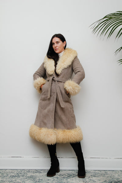 Vintage  Suede Sheepskin Fur Princess Maxi Coat