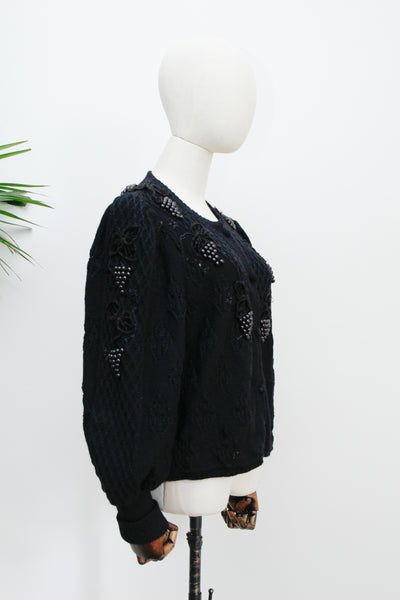 1980's Beaded Austrian Folklore Mutton Sleeve Knitted Cardigan