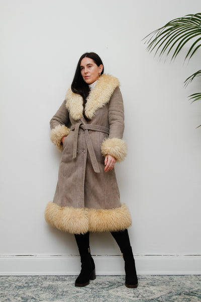 Vintage  Suede Sheepskin Fur Princess Maxi Coat