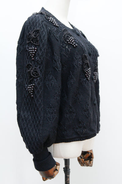1980's Beaded Austrian Folklore Mutton Sleeve Knitted Cardigan
