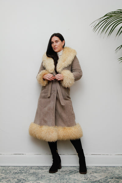 Vintage  Suede Sheepskin Fur Princess Maxi Coat