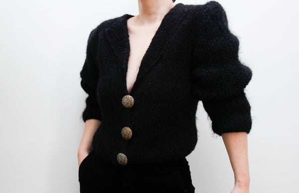1980's Mohair Dramatic Knitted Wool Cardigan