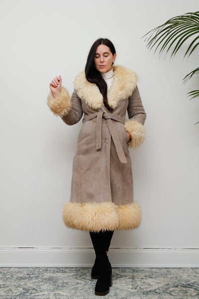 Vintage  Suede Sheepskin Fur Princess Maxi Coat