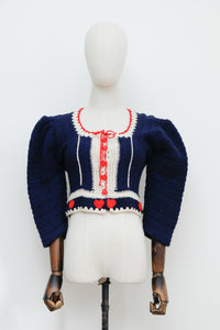 1970's Austrian Folklore Love Heart Mutton Sleeve Knitted Cardigan