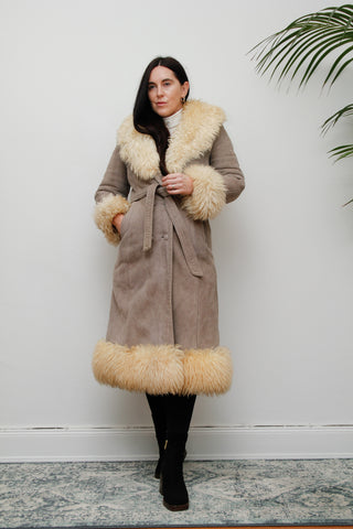 Vintage  Suede Sheepskin Fur Princess Maxi Coat