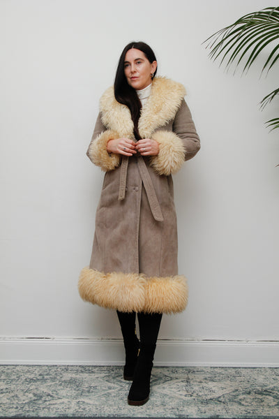 Vintage  Suede Sheepskin Fur Princess Maxi Coat