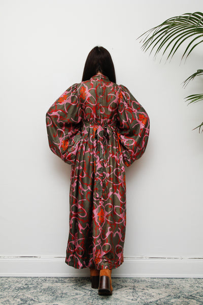 Vintage 1970's Decorative Floral Billowing Maxi Dress