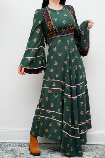 Vintage 70's Floral Afghan Kaftan Maxi Dress
