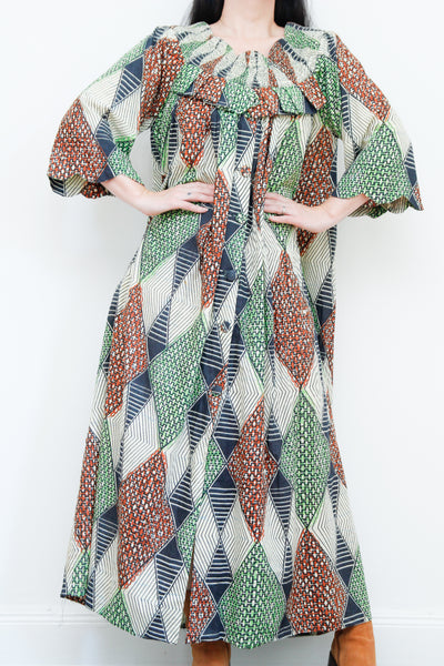 1970's  African Smock Maxi Cotton Dress