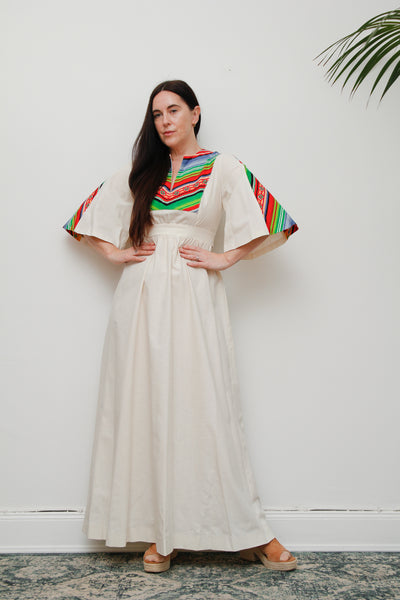 Vintage Chevron Stripe Folklore Cotton Dress