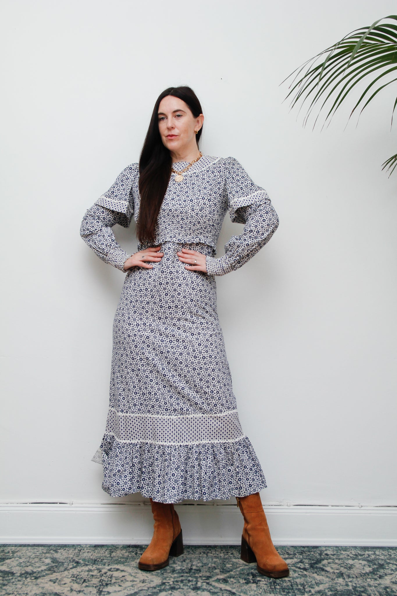 1970's Cotton Floral Prairie Cotton Dress