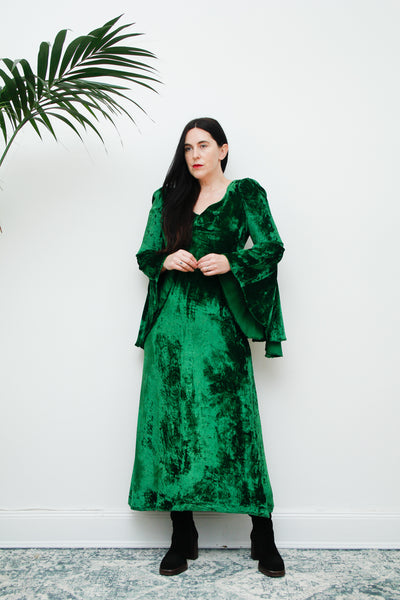 1970's Green Velvet Kaftan Dress
