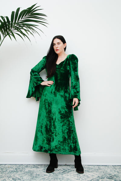 1970's Green Velvet Kaftan Dress
