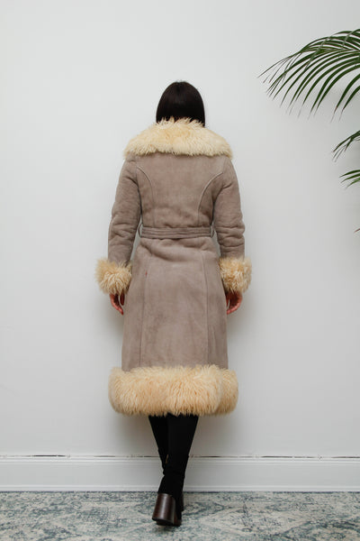 Vintage  Suede Sheepskin Fur Princess Maxi Coat