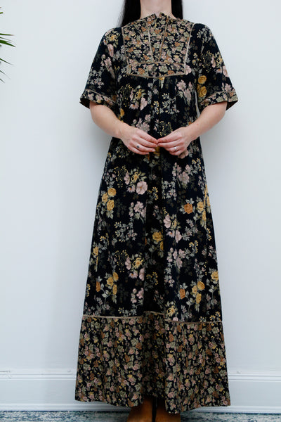 Vintage Floral Kaftan Sleeve Prairie Cotton Maxi