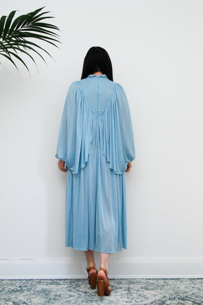 Vintage 1970's Hostess Blue Kaftan Sleeve Maxi Dress