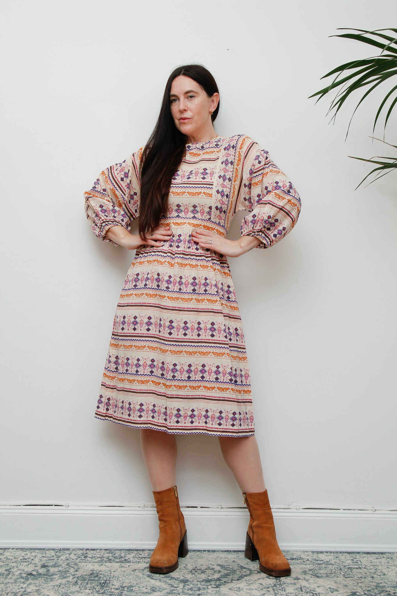 Vintage Lucie Linden Folklore Whimsical Scenic Cotton Dress