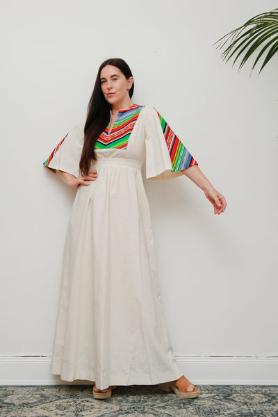 Vintage Chevron Stripe Folklore Cotton Dress