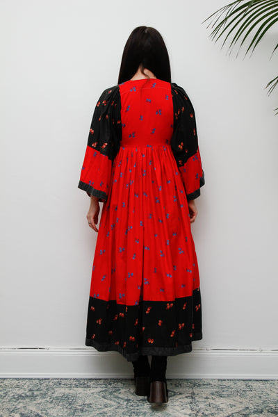 Vintage Afghan Cotton Folklore Kaftan Maxi Dress