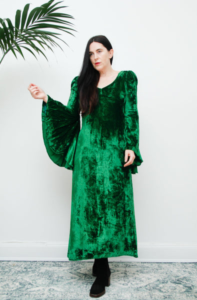 1970's Green Velvet Kaftan Dress