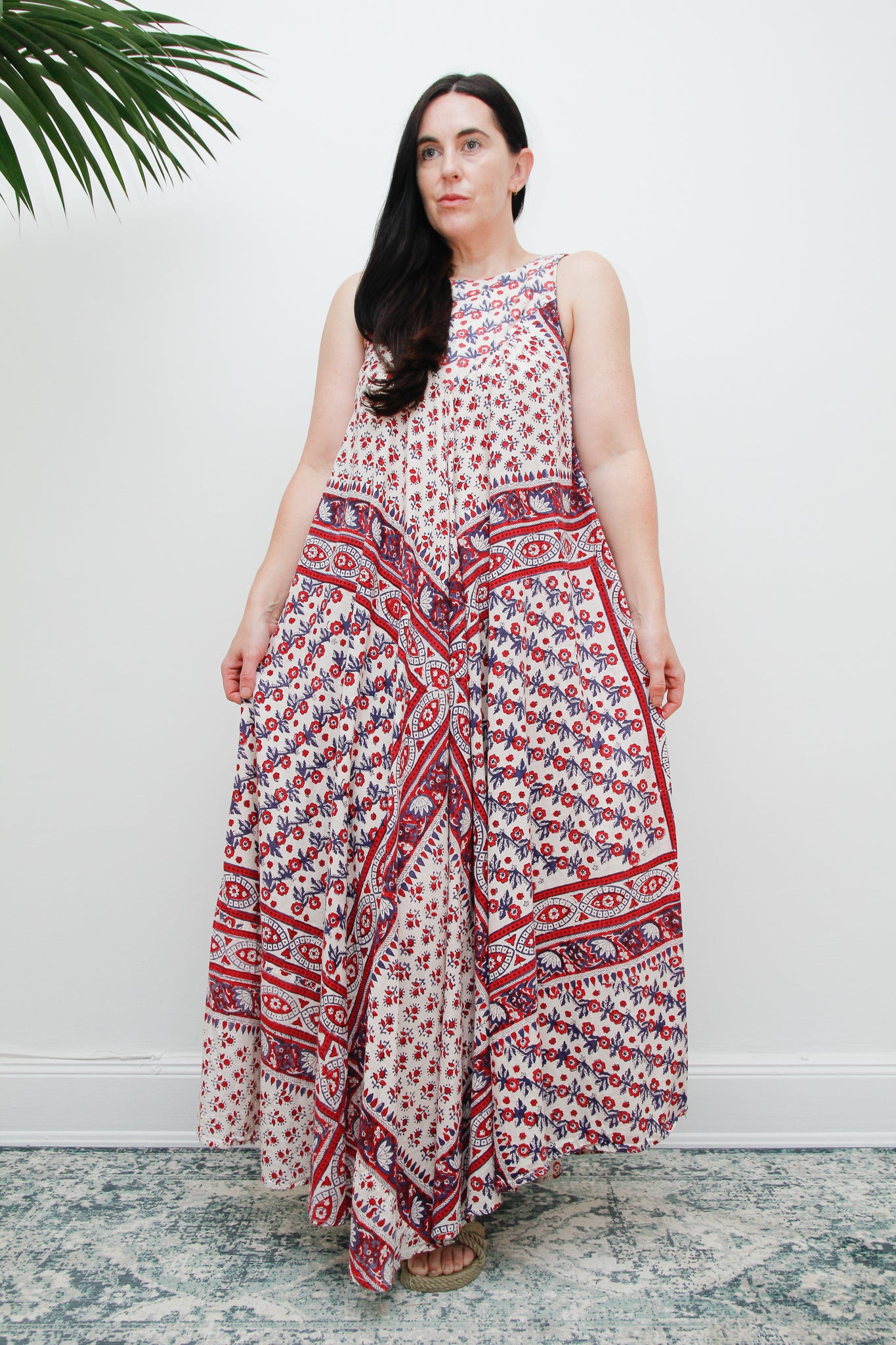 1970's Indian Cotton Block Fabric Maxi Dress