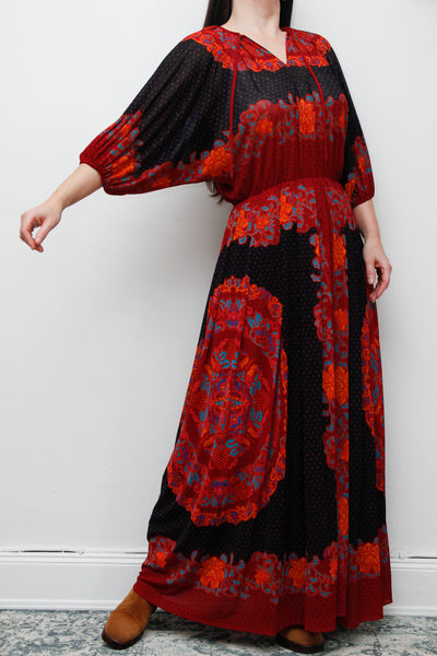 Vintage 1970's Decorative Floral Billowing Maxi Dress