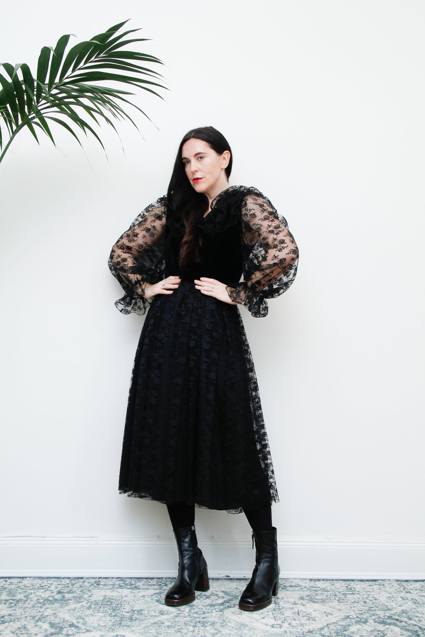 Vintage Black Velvet Lace Vera Mont Midi Dress