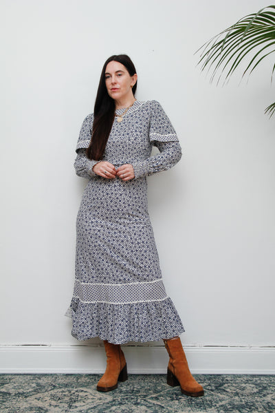 1970's Cotton Floral Prairie Cotton Dress
