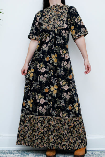 Vintage Floral Kaftan Sleeve Prairie Cotton Maxi