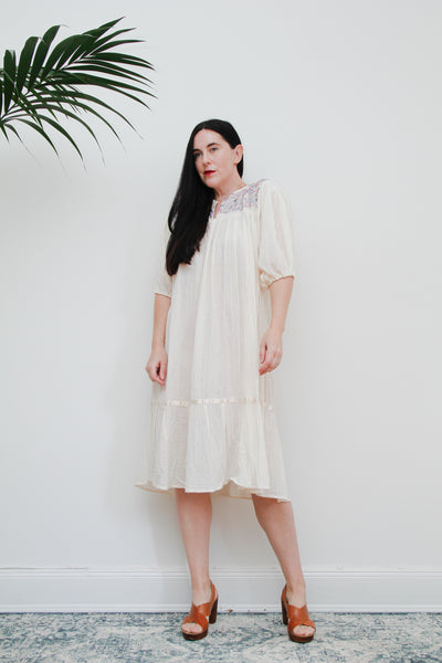 1970's Floral Mexican Cotton Gauze Dress