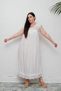 1970'sWhite Ethereal Crochet Cotton Smock Long Dress