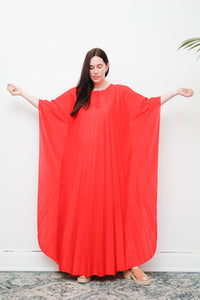 Rare Vintage Pleated Kaftan Dress | Bold Red Accordion Pleats – Boho Goddess Day to Night Maxi Dress