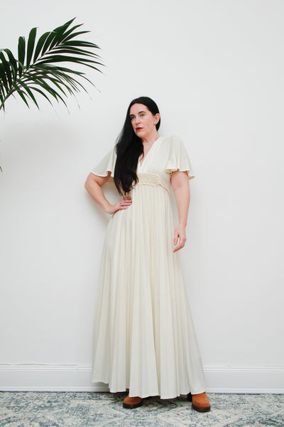 Vintage 1970's Ethereal Pleated Cape Maxi Dress Rare