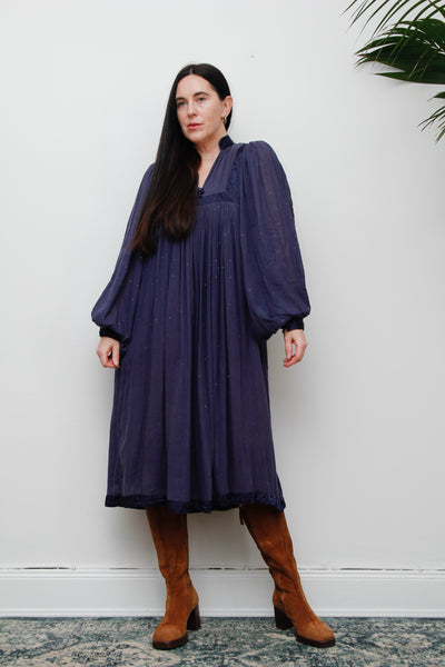 1970's Indian Indigo Cotton Gauze Smock Dress